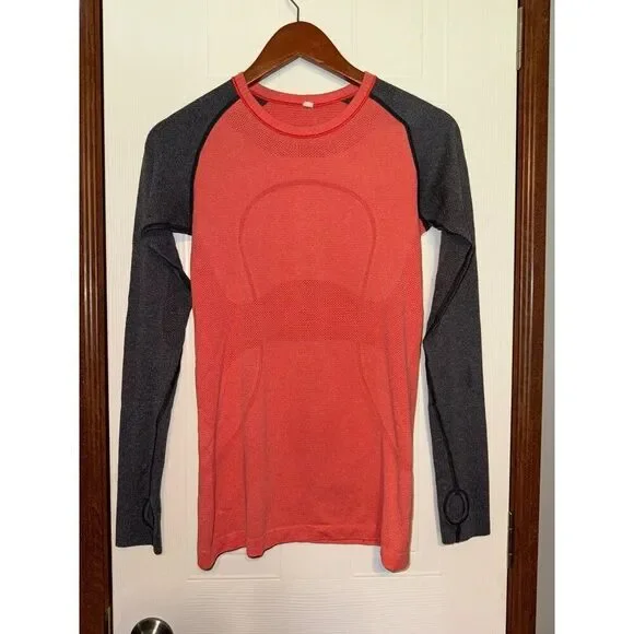 Lululemon Run Swiftly Tech Orange Gray Heather Long Sleeve Shirt Size 6 - Picture 1 of 12